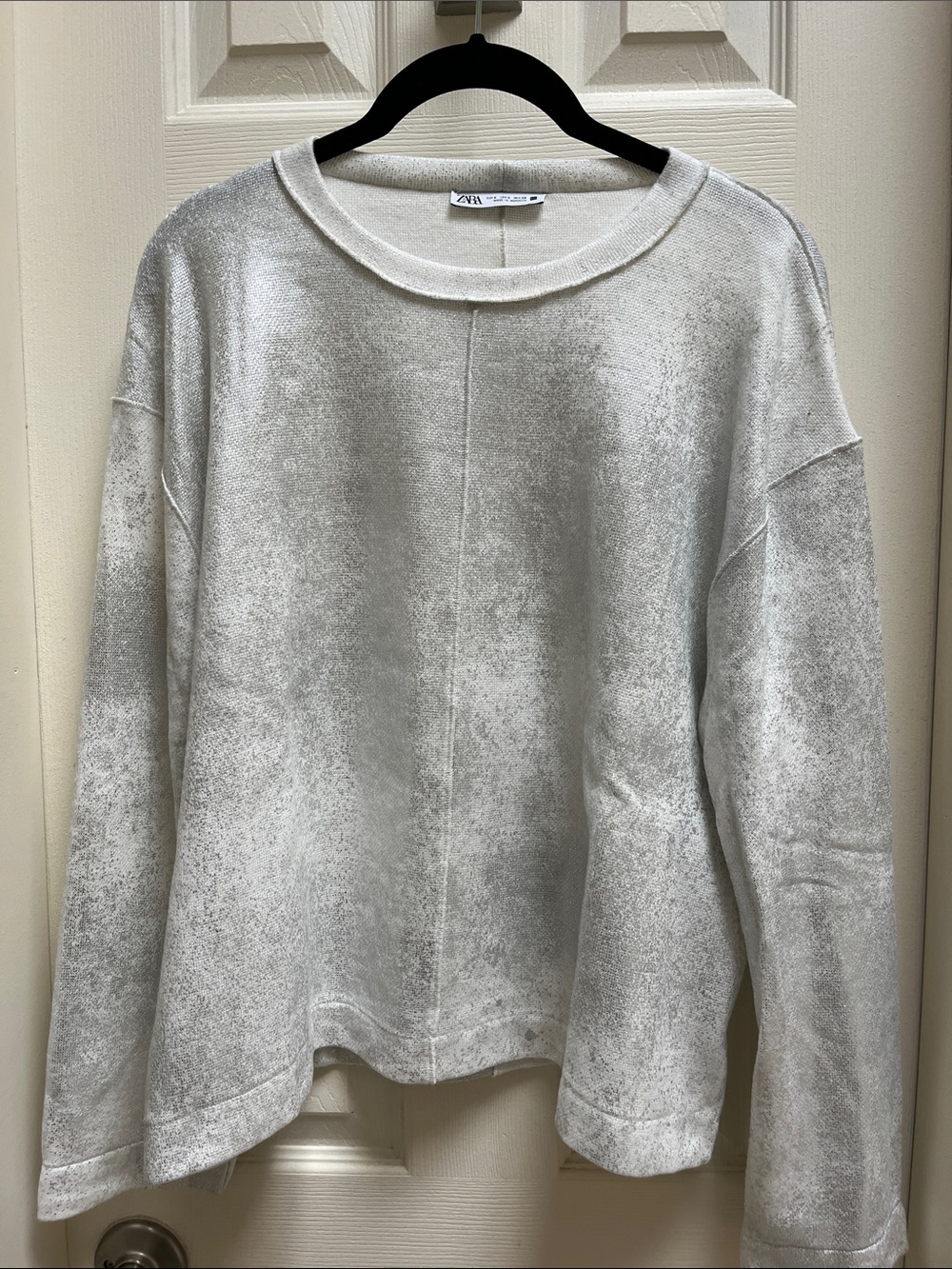 Zara Silver Metallic Lightweight Boxy Sweatshirt Size S NEW